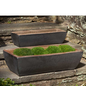 Graphite Glazed Terra Cotta Rustic Trough Planters - Set of 2