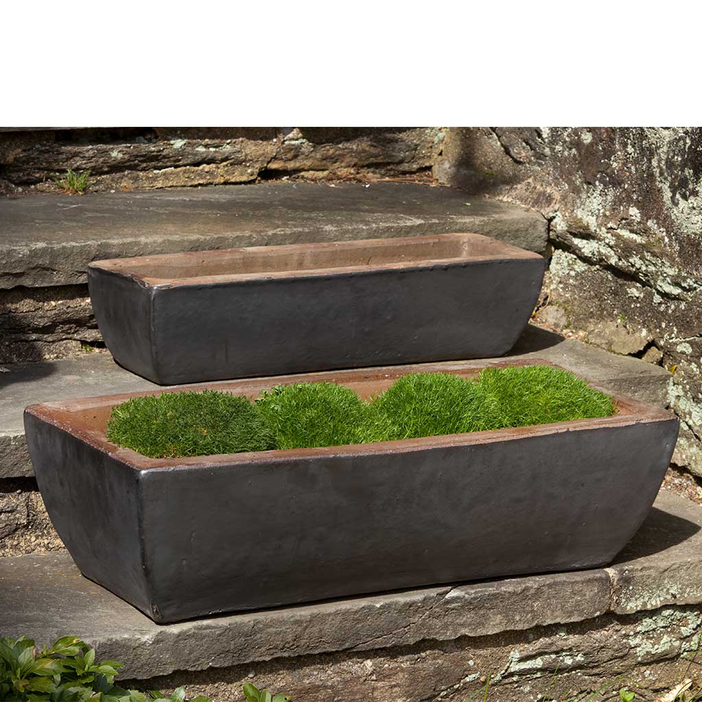 Graphite Glazed Terra Cotta Rustic Trough Planters - Set of 2