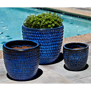 Riviera Blue Dimpled Glazed Planters - Set of 3