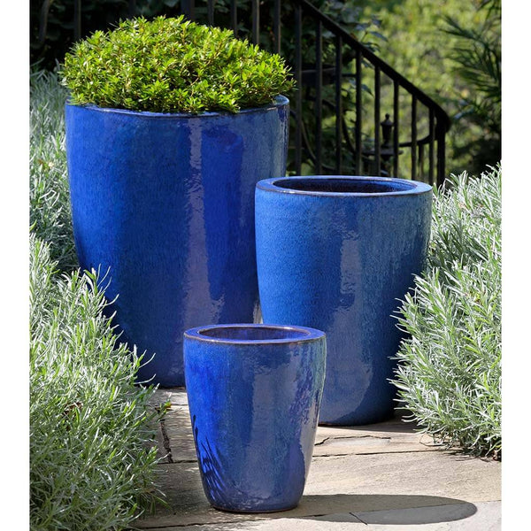 extra large round planter pots Marta Round Tapered Tall Planter in Riviera Blue - Set of 3