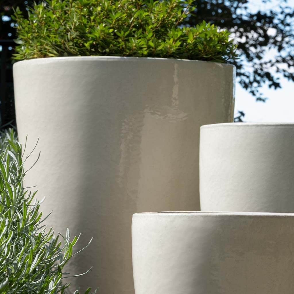 large cream ceramic plant pots Marta Round Tapered Tall Planter in Antique Cream - Set of 3
