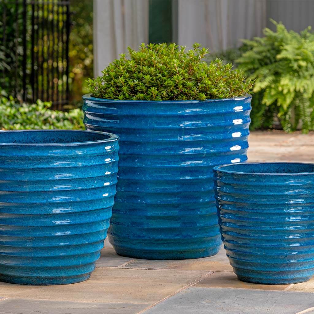 Linea Ribbed Planter - Cerulean Blue (Set of 3)