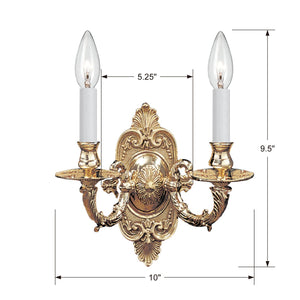 Crystorama 2 Light Polished Brass Cast Brass Wall Mount III