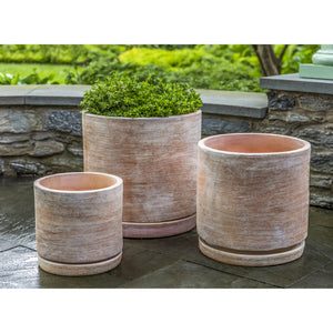 Sgraffito Terra Cotta Cylinder Planters - Set of 3