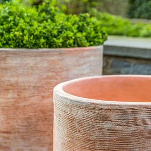 Sgraffito Terra Cotta Cylinder Planters - Set of 3