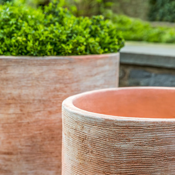 cylinder terracotta plant pots Sgraffito Terra Cotta Cylinder Planters - Set of 3