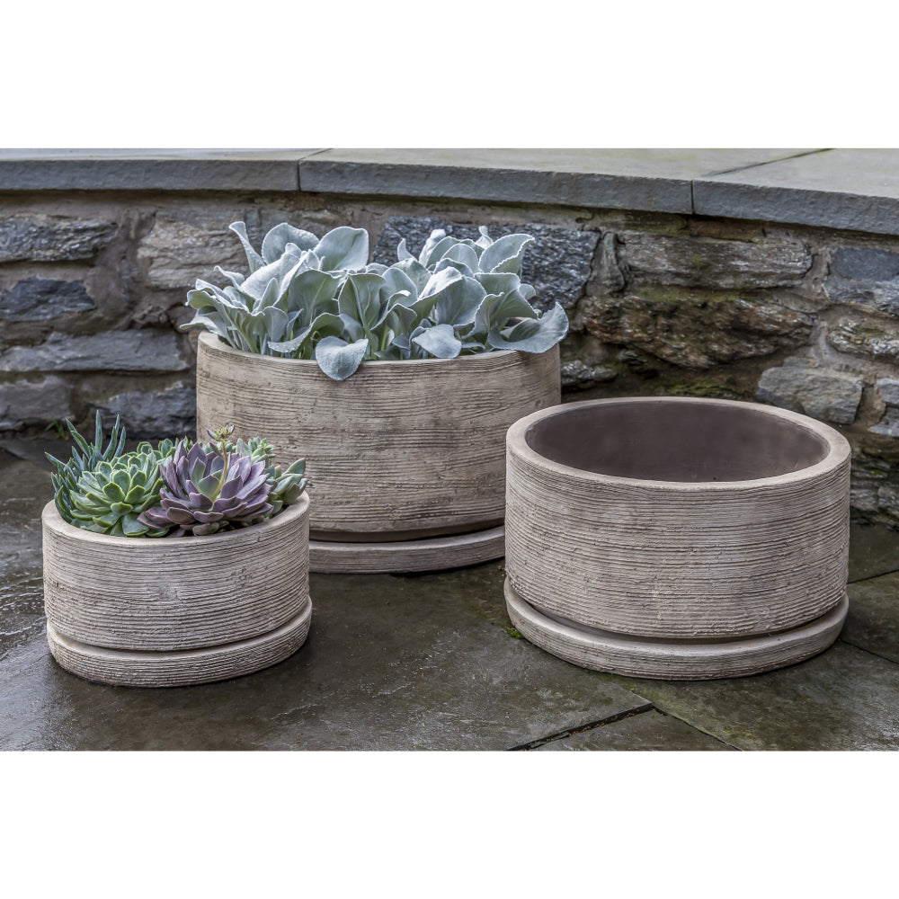 Low Sgraffito Antico Terra Cotta Cylinder Planters - Set of 3