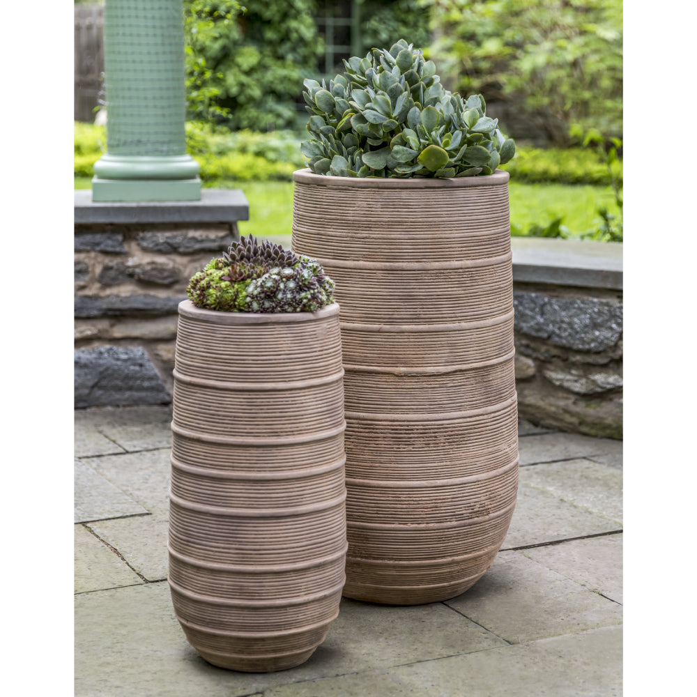 Tall Ridged Antico Terra Cotta Planters - Set of 2