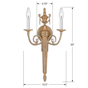 Crystorama 2 Light Matte Brass Cast Brass Wall Mount