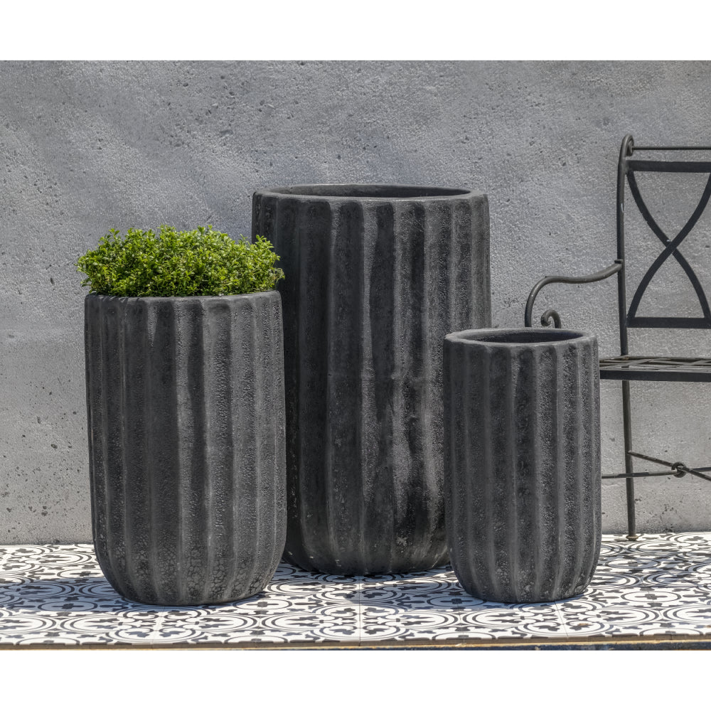 fluted planter pot Volcanic Coral Glazed Terra Cotta Tall Fluted Planters - Set of 3