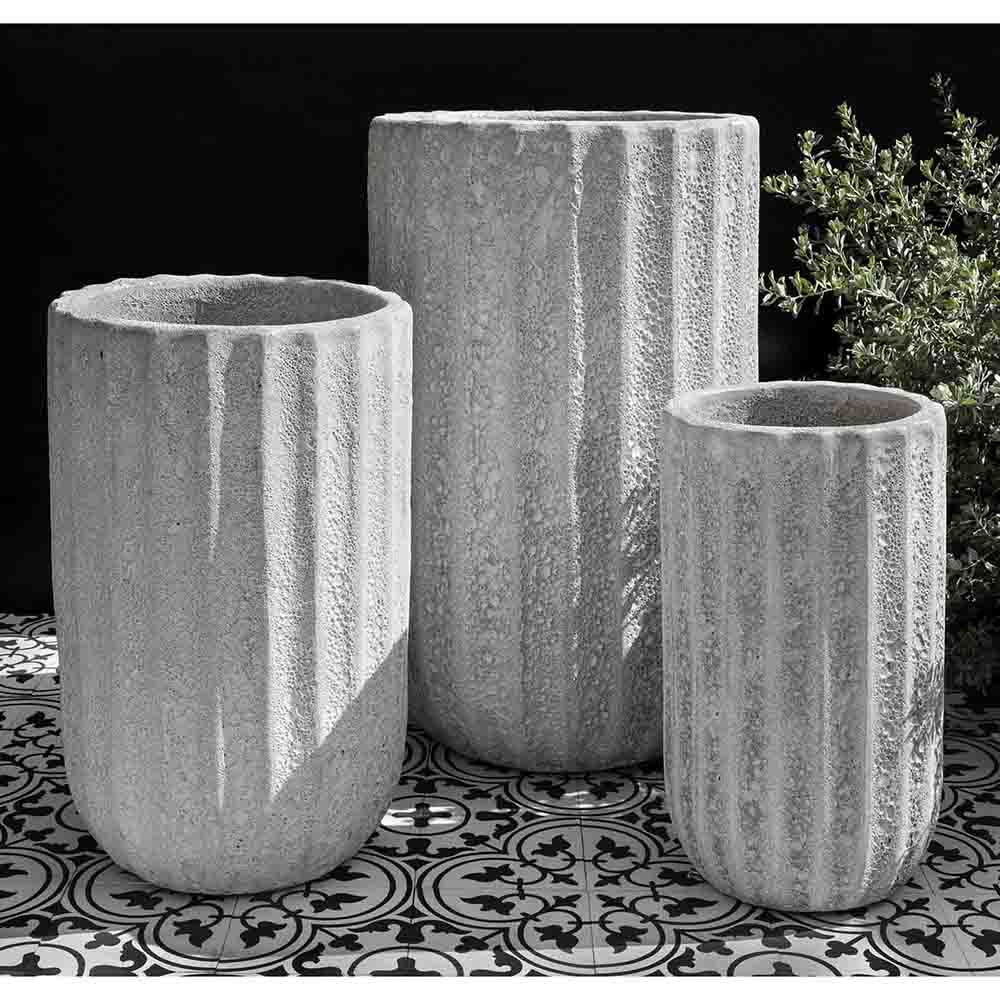 White Tall Fluted Coral Terra Cotta Planters - Set of 3