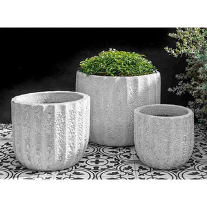 White Fluted Coral Terra Cotta Planters - Set of 3