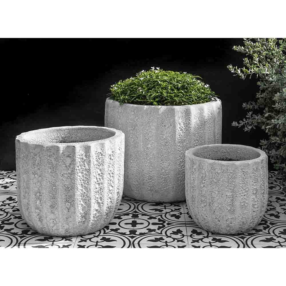 White Fluted Coral Terra Cotta Planters - Set of 3