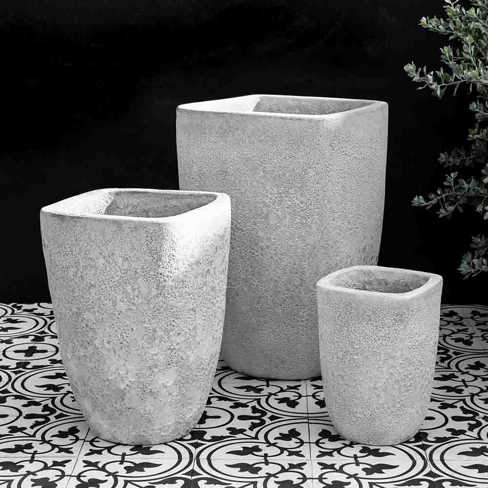 White Faux Coral Tapered Square Terra Cotta Planters - Set of 3