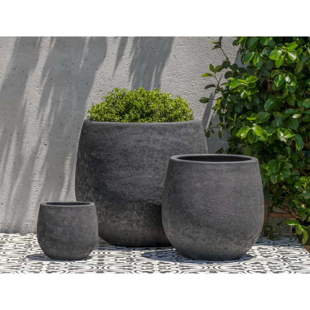 Volcanic Coral Glazed Terra Cotta Round Planters - Set of 3