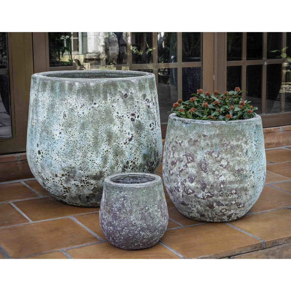 distressed planter pot Baleares Round Distressed Planter - Verdigris Set of 3
