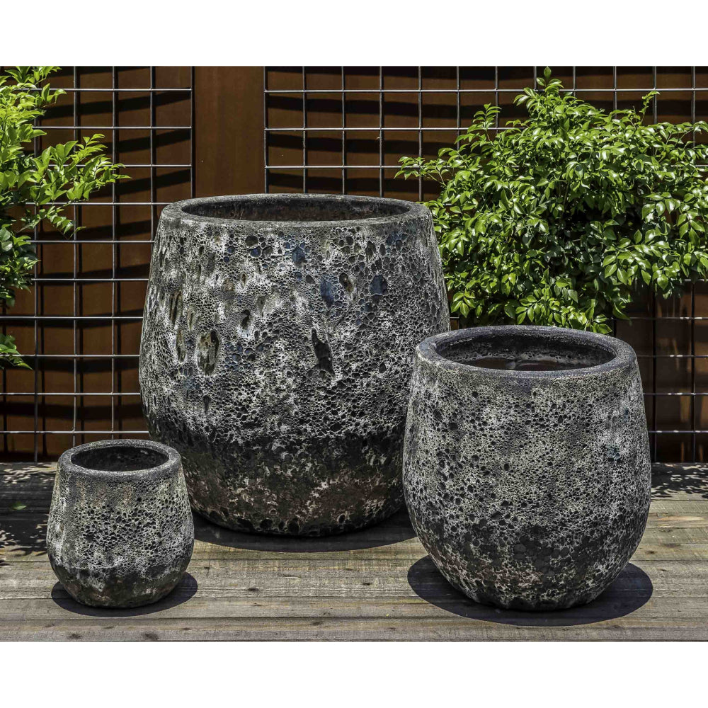 large grey indoor planter Baleares Round Distressed Planter - Fossil Grey Set of 3