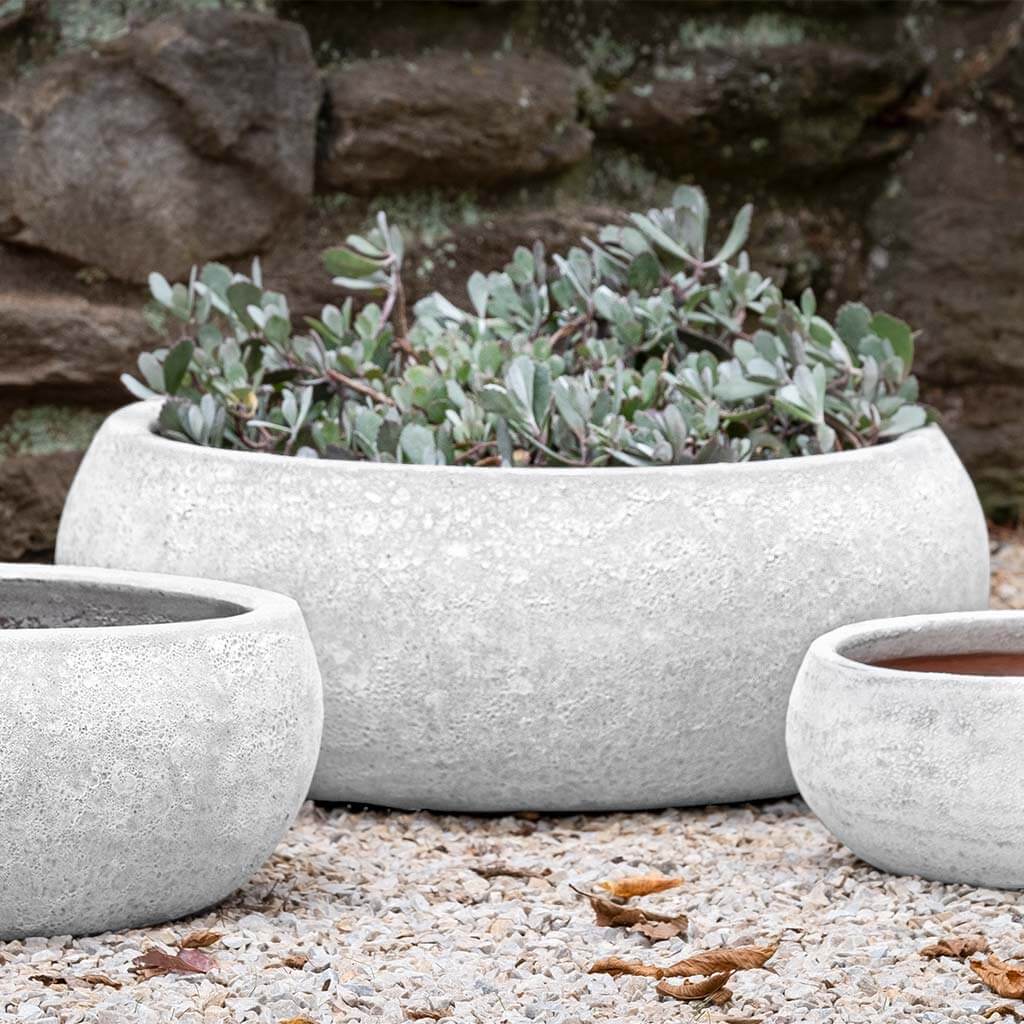 Angkor Terra Cotta Bowl Planter - White Coral (Set of 3)