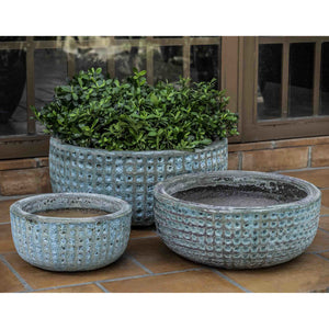 Escada Low Textured Planter in Verdigris - Set of 3