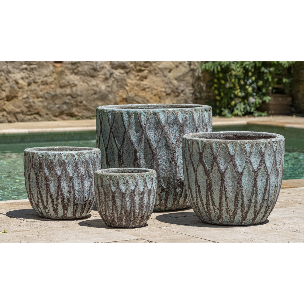 Verdigris Glazed Terra Cotta Planters - Set of 4