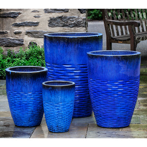 Tall Riviera Blue Scored Terra Cotta Planters - Set of 4