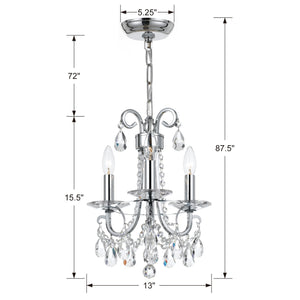 Othello 3 Light Clear Crystal Polished Chrome Mini Chandelier