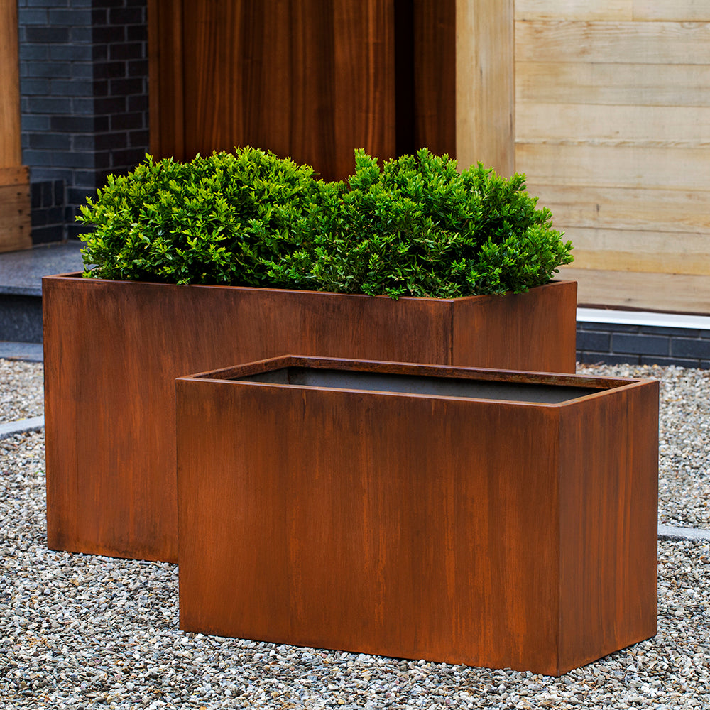 Box Indoor/Outdoor Planter - Rust Steel (Set of 2)
