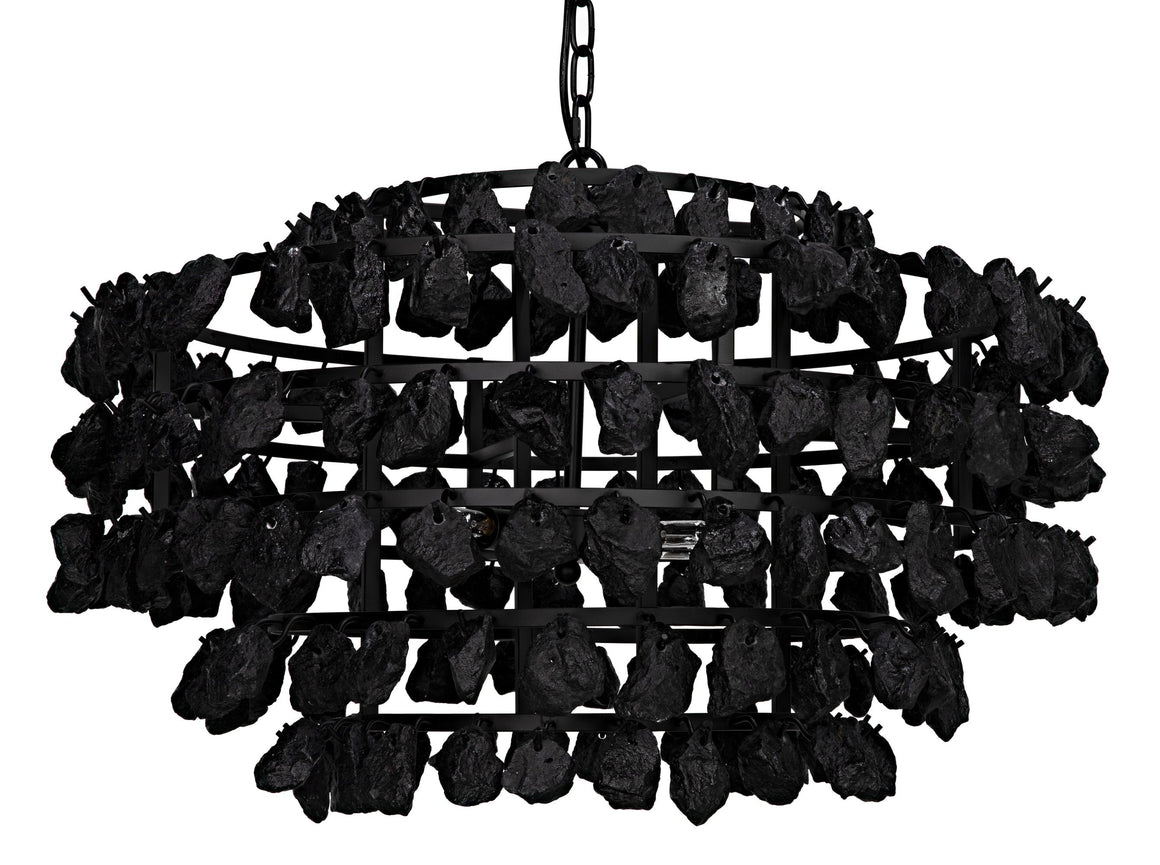 Vulcan Chandelier, Black Metal with Black Rocks