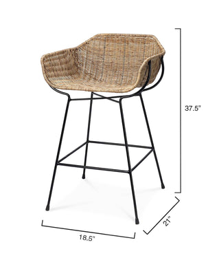 Nusa Counter Stool in Natural Rattan & Black Steel