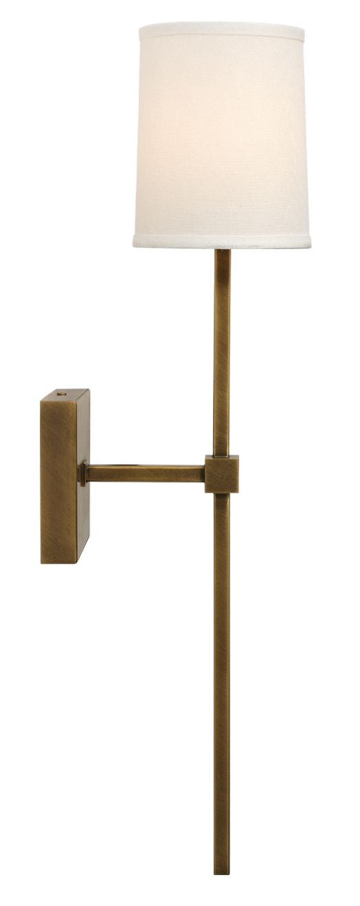 Minerva Wall Sconce in Antique Brass w/ White Linen Shade
