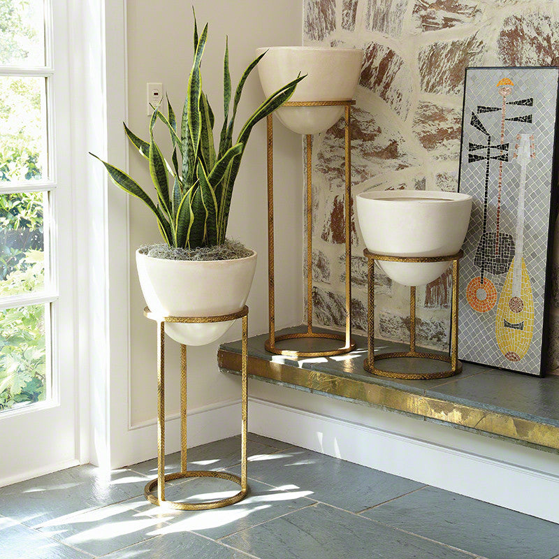 Cone Planters with Stands – White & Gold Leaf