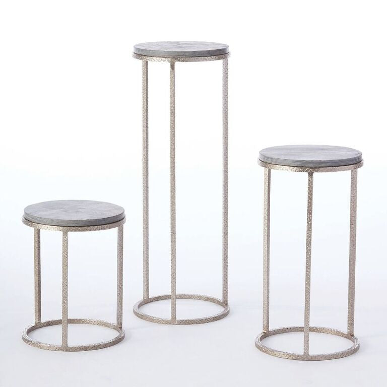 Round Pedestal Tables - Nickel & Grey Marble
