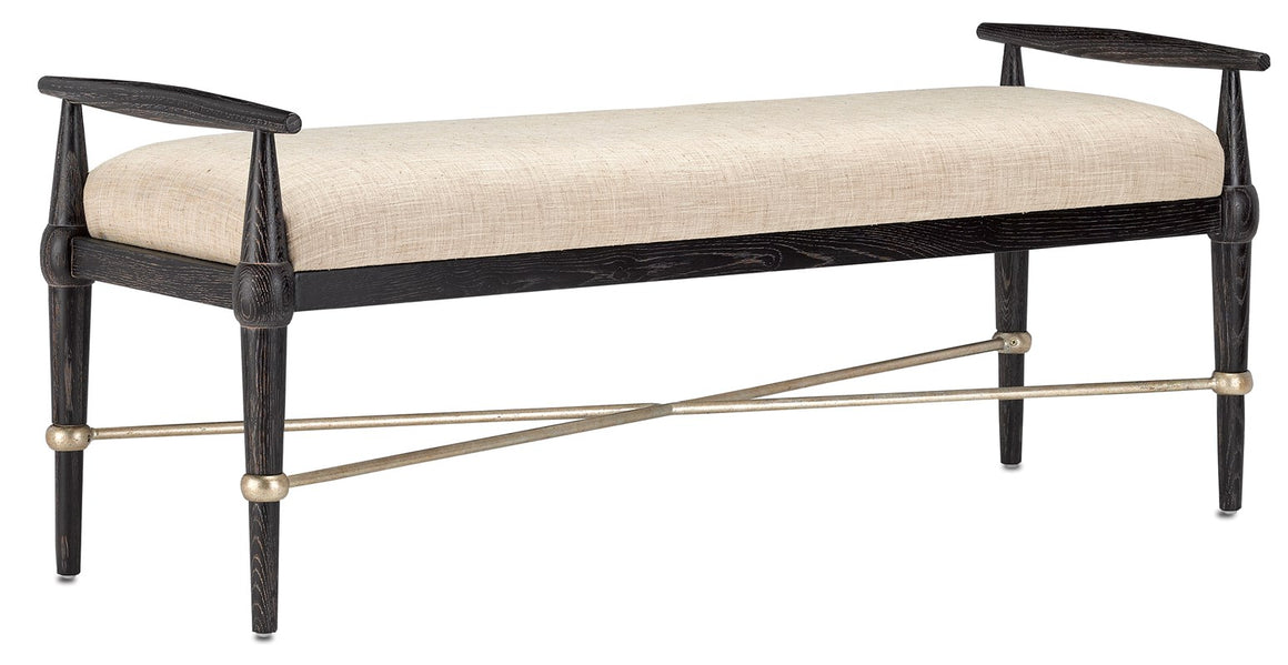 Currey and Company Perrin Natural Bench - Ebonized Taupe/Silver Granello