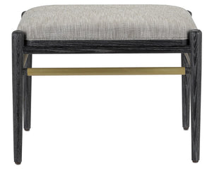 Currey and Company Visby Smoke Black Ottoman - Cerused Black/Brushed Brass