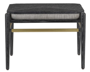 Currey and Company Visby Smoke Black Ottoman - Cerused Black/Brushed Brass