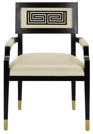 Currey and Company Artemis Leather Chair - Caviar Black/Brushed Brass/Milk