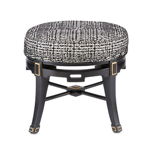 Currey and Company Scarlett Black Tuxedo Ottoman - Black/Gold Leaf