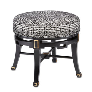 Currey and Company Scarlett Black Tuxedo Ottoman - Black/Gold Leaf