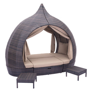Resort Cabana Woven Lounger Set - Brown & Beige