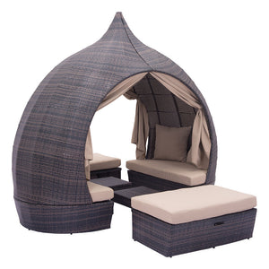 Resort Cabana Woven Lounger Set - Brown & Beige
