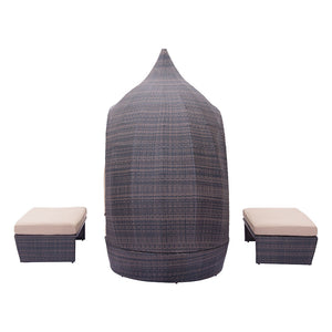 Resort Cabana Woven Lounger Set - Brown & Beige
