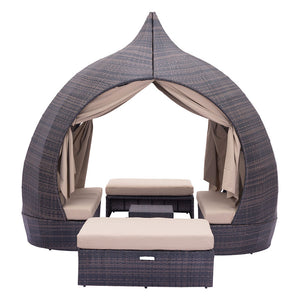 Resort Cabana Woven Lounger Set - Brown & Beige