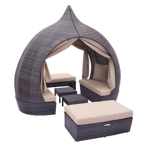 Resort Cabana Woven Lounger Set - Brown & Beige