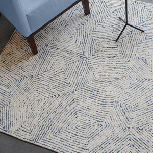 Maze Handwoven Tufted Wool Rug - Ivory & Denim