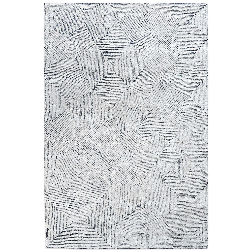 Maze Handwoven Tufted Wool Rug - Ivory & Denim