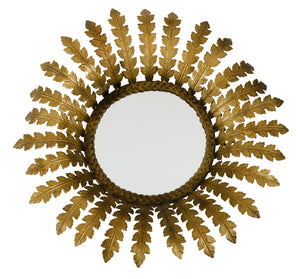 Antique Round Brass Leaf Mirror