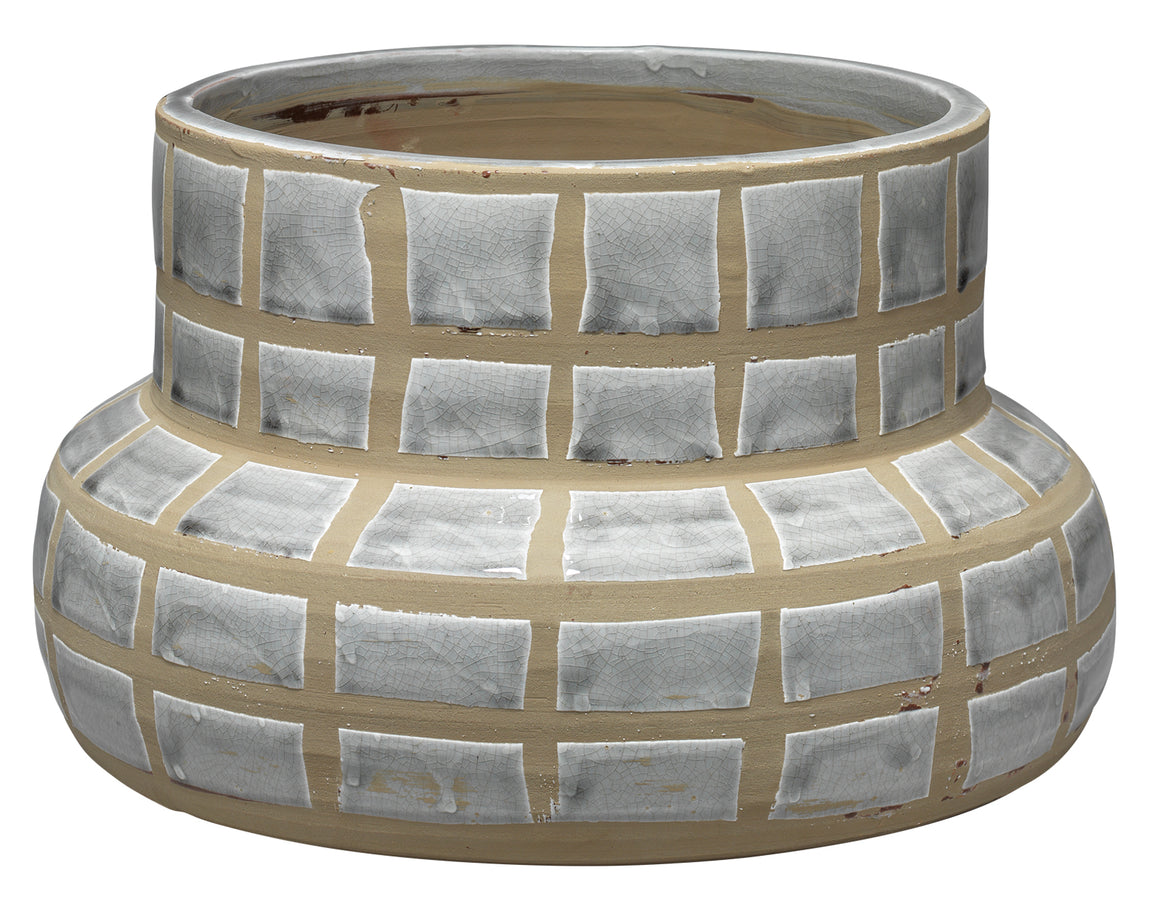 Grid Ceramic Vase in Grey Ceramic