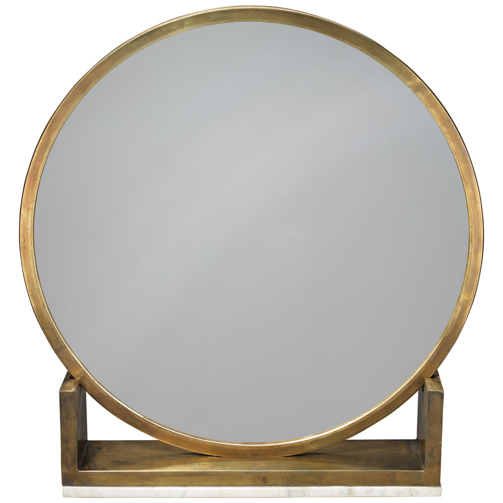 Elegant Round Standing Vanity Mirror – Brass
