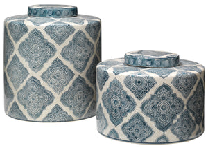 Oran Canisters in Blue and White Ceramic (Set of 2)
