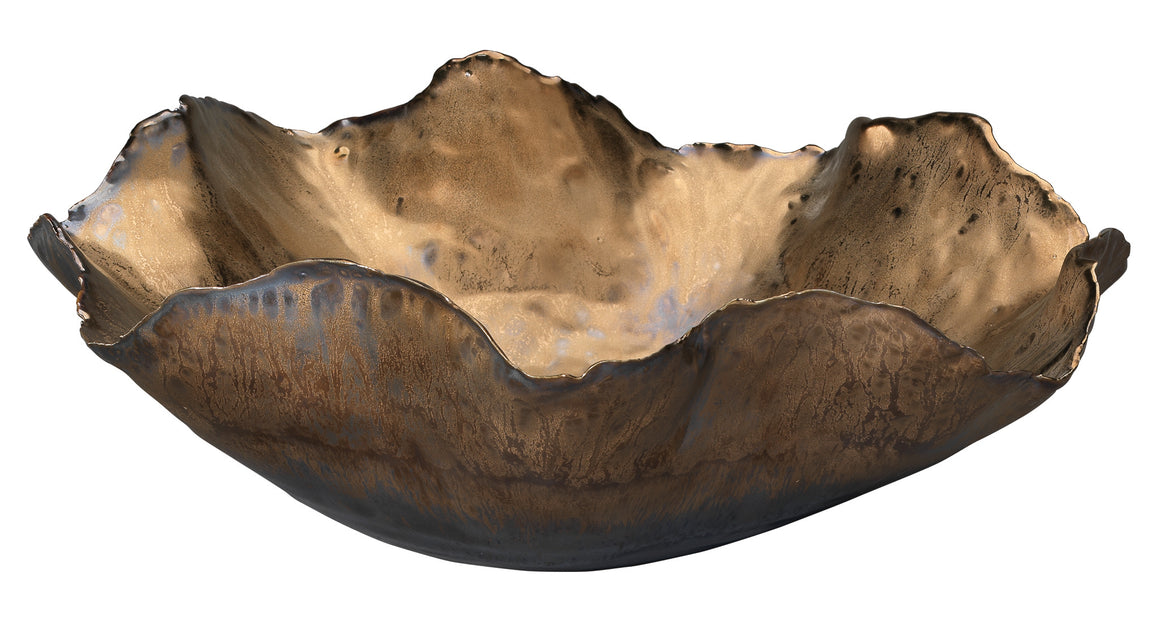 Large Peony Bowl in  Antique Gold Ceramic